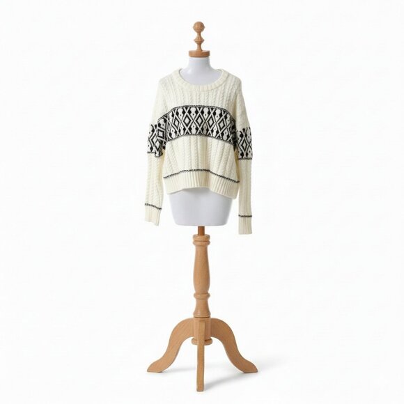 Mexx Sweater Women Large Cozy White and Black Patterned - Picture 1 of 8